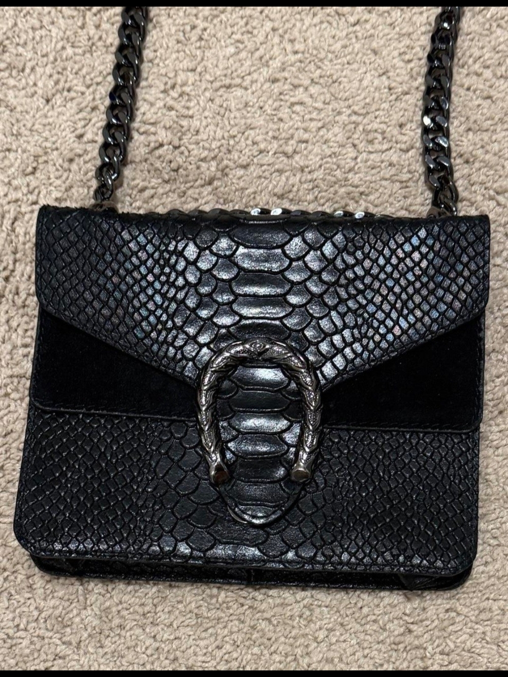 Borse In Pelle Black Snake-embossed Crossbody Bag